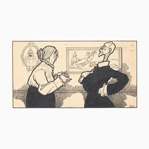 The Discussion - Original China Ink by Carlo Rivalta - 1914 1914