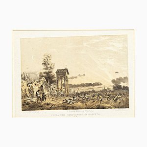 Defense of the Cemetery in Magenta - Original Lithograph by Carlo Perrin - 1860 1860