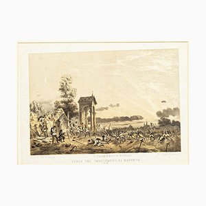Lithographie Defence of the Cemetery en Magenta par Carlo Perrin - 1860 1860
