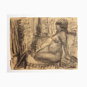 Dibujo Nude - Carboncillo original de S. Goldberg - Mid-Century Mid-Century, siglo XX