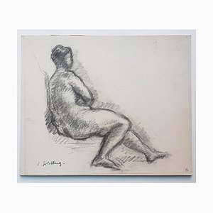 Dibujo Nude - Carboncillo original de S. Goldberg - Mid-Century Mid-Century, siglo XX