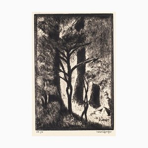 Au Bois de Boulogne - Original Etching by H. Farge - Mid 20th Century Mid 20th Century