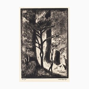 Au Bois de Boulogne - Original Etching by H. Farge - Mid 20th Century Mid 20th Century