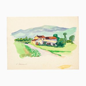 Countryside - Originales Aquarell auf Papier von Pierre Segogne - 1950er 1950