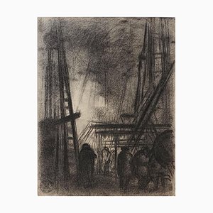 Dark City - Original Charcoal Drawing by S. Goldberg - Mid 20th Century Mid 20th 20th Century