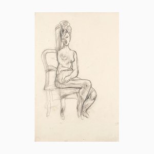 Nu - Dessin Original au Crayon par Jeanne Daour - Milieu 1900, 20ème Siècle