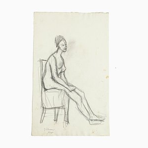 Nude - Original Pencil Drawing by Jeanne Daour - 1940 1940