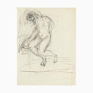 Nudo seduto - Disegno originale a matita di Jeanne Daour - anni '50