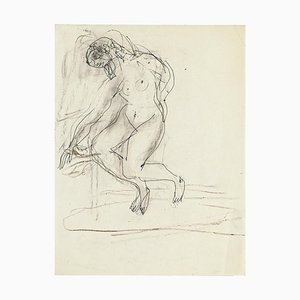 Seated Nude - Original Pencil Drawing by Jeanne Daour - 1950s 1950s