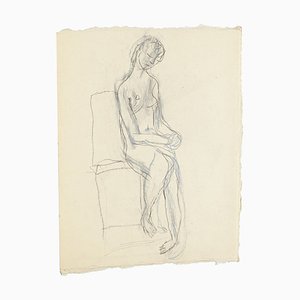 Nu Assise - Dessin Original au Pastel et au Crayon par Jeanne Daour - 1950s 1950s