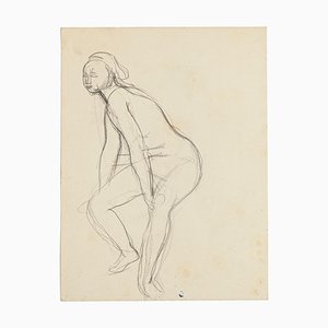 Nude - Lápiz de dibujo original de Jeanne Daour - años 50