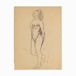 Nude - Disegno originale a matita di Jeanne Daour - anni '50