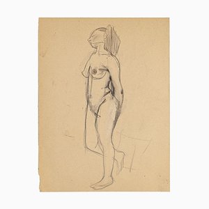 Nude - Lápiz de dibujo original de Jeanne Daour - años 50