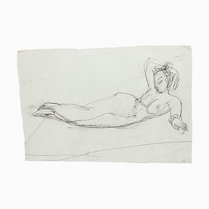 Lying Desnuda - Lápiz de dibujo original de Jeanne Daour - años 50