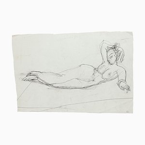 Nudo sdraiato - Disegno originale a matita di Jeanne Daour - anni '50