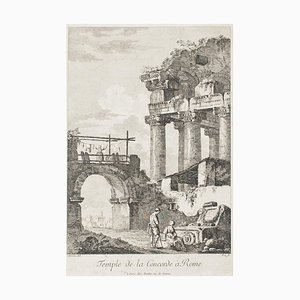 Temple de la Concorde, Rome - Gravure à l'Eau-Forte par C.-L. Clérisseau - Début 1800 Début 19ème Siècle