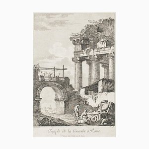 Temple de la Concorde, Rome - Original Etching by C.-L. Clérisseau - Early 1800 Early 19th Century