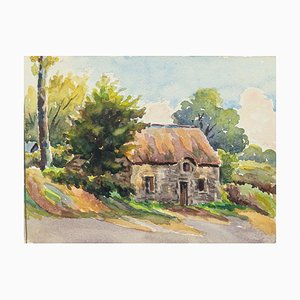 Cottage - Watercolor by French Master - Mid 20th Century Mid 20th Century