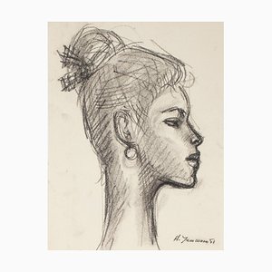 Portrait of Woman - Pencil and Charcoal Drawing von H. Ynesse - 1951 1951