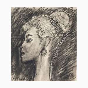 Portrait - Bleistift und Kohlezeichnung von H. Ynesse - 1950er 1950er