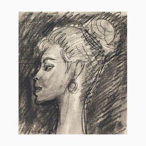 Ritratto - Disegno a matita e carboncino di H. Yencesse - anni '50