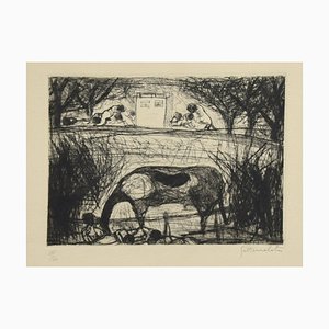 Landscape - Original Etching by N. Gattamelata - Late 20th Century Late 20th Century