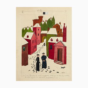 The Village - Original Mixed Media par Lucien Boucher - Mid 20th Century Mid 20th Century