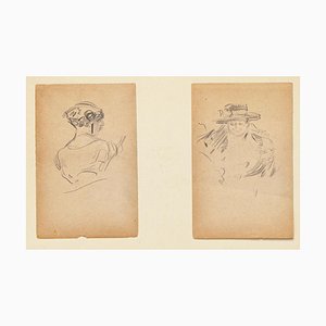 Deux Portraits - Dessins au Crayon par Tony Minartz - Début 20ème Siècle Début 20ème Siècle