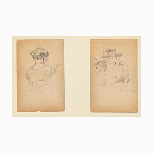 Two Portraits - Original Pencil Drawings by Tony Minartz - Early 20th Century Early 20th Century