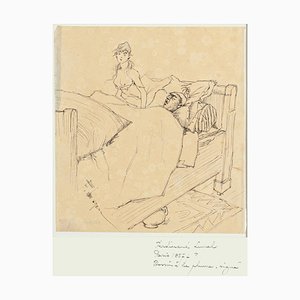 Couple - Original Pen Drawing by F. Lunel - Early 20th Century Early 20th Century