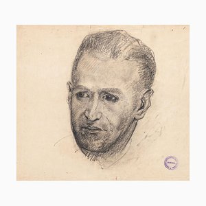 Portrait Mâle - Dessin au crayon et Fusain sur Papier par Paul Garin - 1950s 1950s
