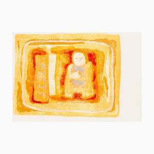 Orangish Figure - Original Litograph by Sami Burhan - 1969 1969
