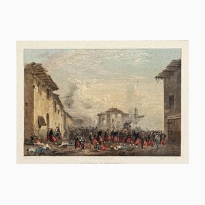 Battle of Melegnano - Handbemalte Original Lithographie von C. Perrin - ca. 1850 Ca. 1850
