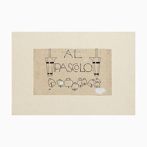 Al Pascolo - Original China Ink by Bruno Angoletta - Early 20th Century 20th Century