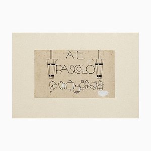 Al Pascolo - Tinta china original de Bruno Angoletta - principios del siglo XX