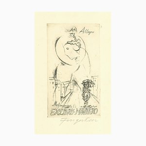 Ex Libris Allegro Melanconico - Original Etching by M. Fingesten - 1930s 1930s