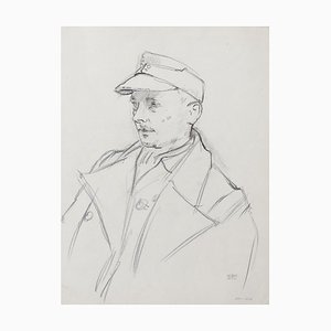 Soldier - Dibujo a lápiz de J. Hirtz - Mid-Century Mid-Century siglo XX