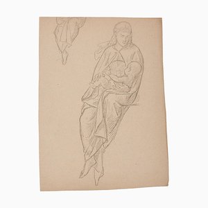Woman with a Child - Original Drawing in Pencil - Early 20th Century Early 20th Century