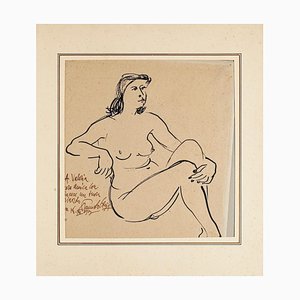 Nude - Original Pen on Ivory Paper by Fausto Ghia - 1955 1955