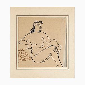 Nude - Pluma original en papel marfil de Fausto Ghia - 1955 1955
