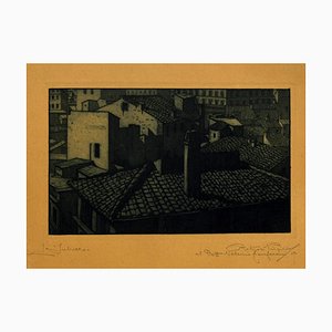 City in Night - Aguafuerte grabado original en cartón - 20th century 20th Century