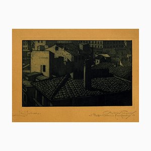 City in Night - Gravure à l'Eau-Forte sur Carton, 20ème Siècle, 20ème Siècle