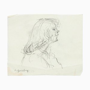 Portrait - Original Bleistift Zeichnung von S. Goldberg - Mid 20th Century Mid 20th Century