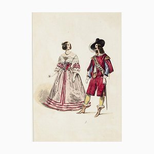 Lithographie Originale The Lady and the Mousquetaire - Fin 19ème Siècle, 19ème Siècle