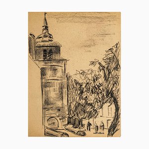 Paysage Urbain - Dessin Original Charbon par Jean Chapin - Début 1900 Début 1900
