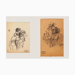 Figures - Original Pencil Drawing by Maurice Berdon - Mid 20th 20th Century Mid 20th Century