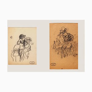 Figures - Original Pencil Drawing by Maurice Berdon - Mid 20th Century Mid 20th Century