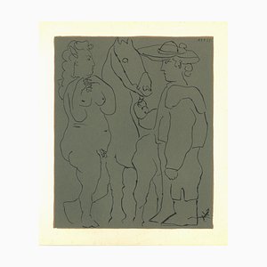 Picador, Femme et Cheval - Linoleografia originale di Pablo Picasso, 1962, 1962
