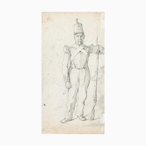 Soldier - Lápiz de dibujo original de un artista francés desconocido - Siglo XIX
