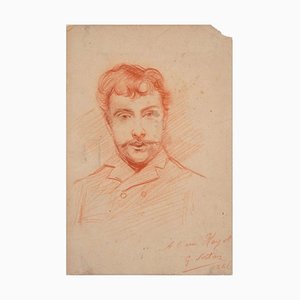 Portrait of a Man - Lápiz de dibujo original de GJ Sortais - 1886 1886